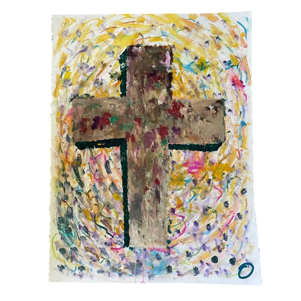 Original Cross Painting by O Abstract Religious Wall Art 23x30 Textured Canvas